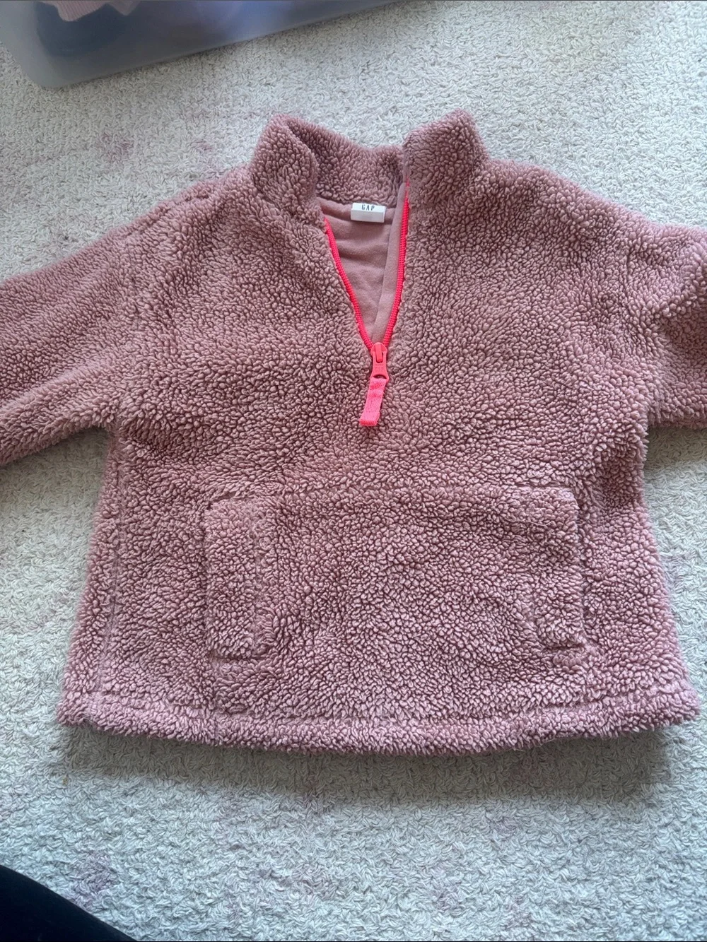 GAP Rose Pink Sherpa Half-Zip Hoodie with Neon Pink Zip